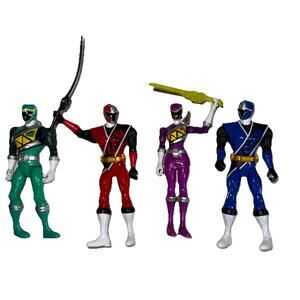 Bundle Of 4 Power Ranger 5” Action Figures Green Purple Dino, Blue Red Ninja